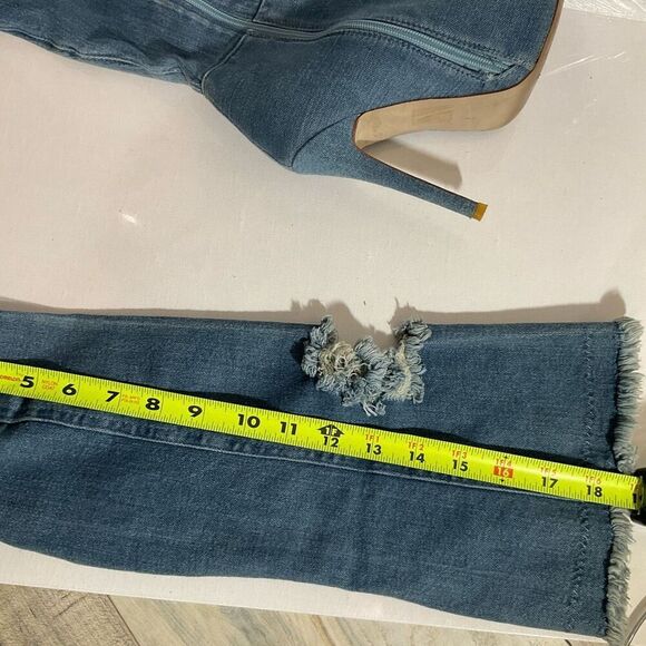 Lola Shoetique Denim Open Toe, High Heel , knee High Boots size 7 - Picture 9 of 12
